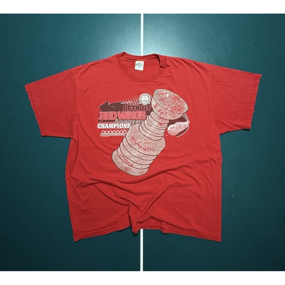 Vintage Detroit Red Wings Stanley Cup Champions 2002 T‎ Shirt Men's XL Red